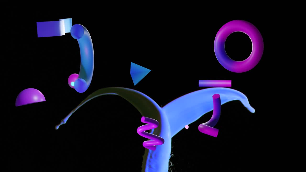 анимация абстрактных 3d-форм на белой жидкости и черном фоне