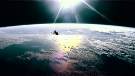 space shuttle in orbit over earth. 4k.