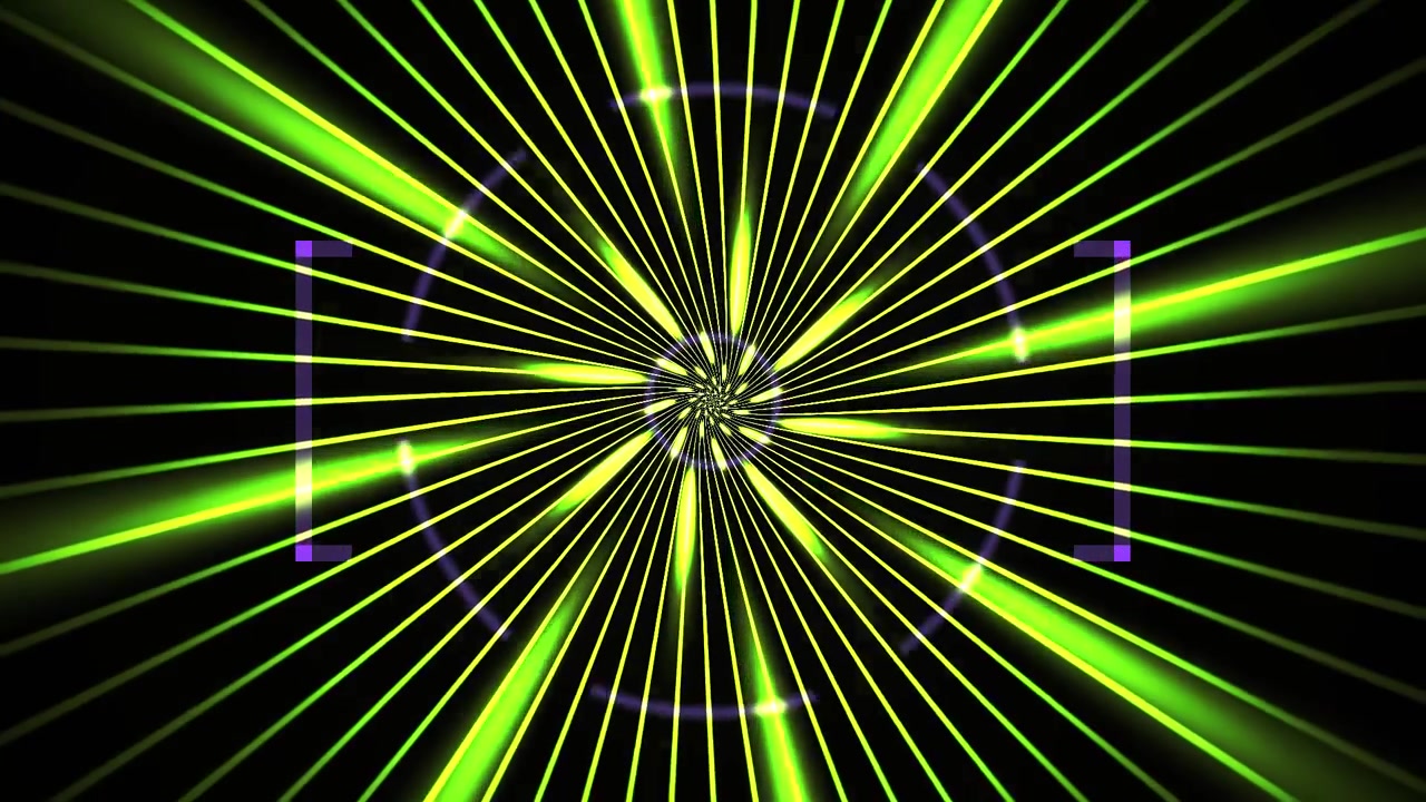 Tunnel de lumière laser vert abstrait avec motifs géométriques en rotation
