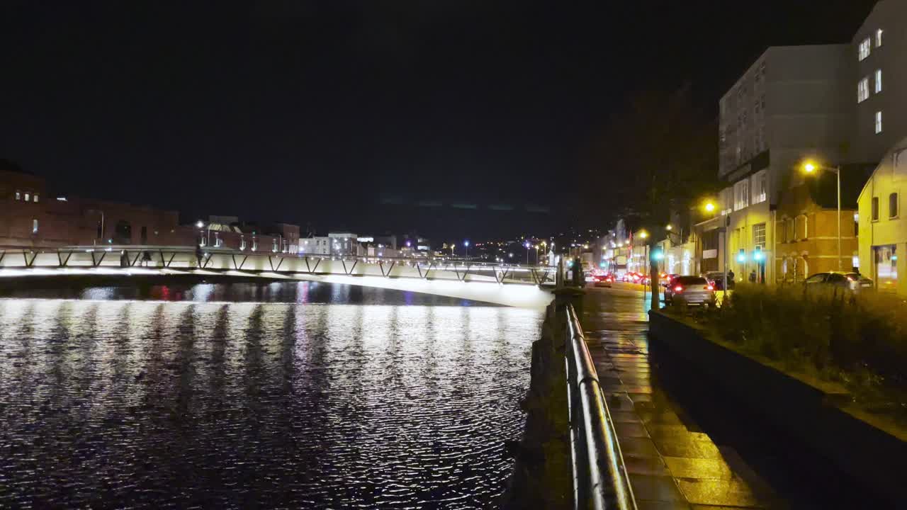 Night, right before storm Barra, river Lee was in high tide in Cork City. Calm before storm