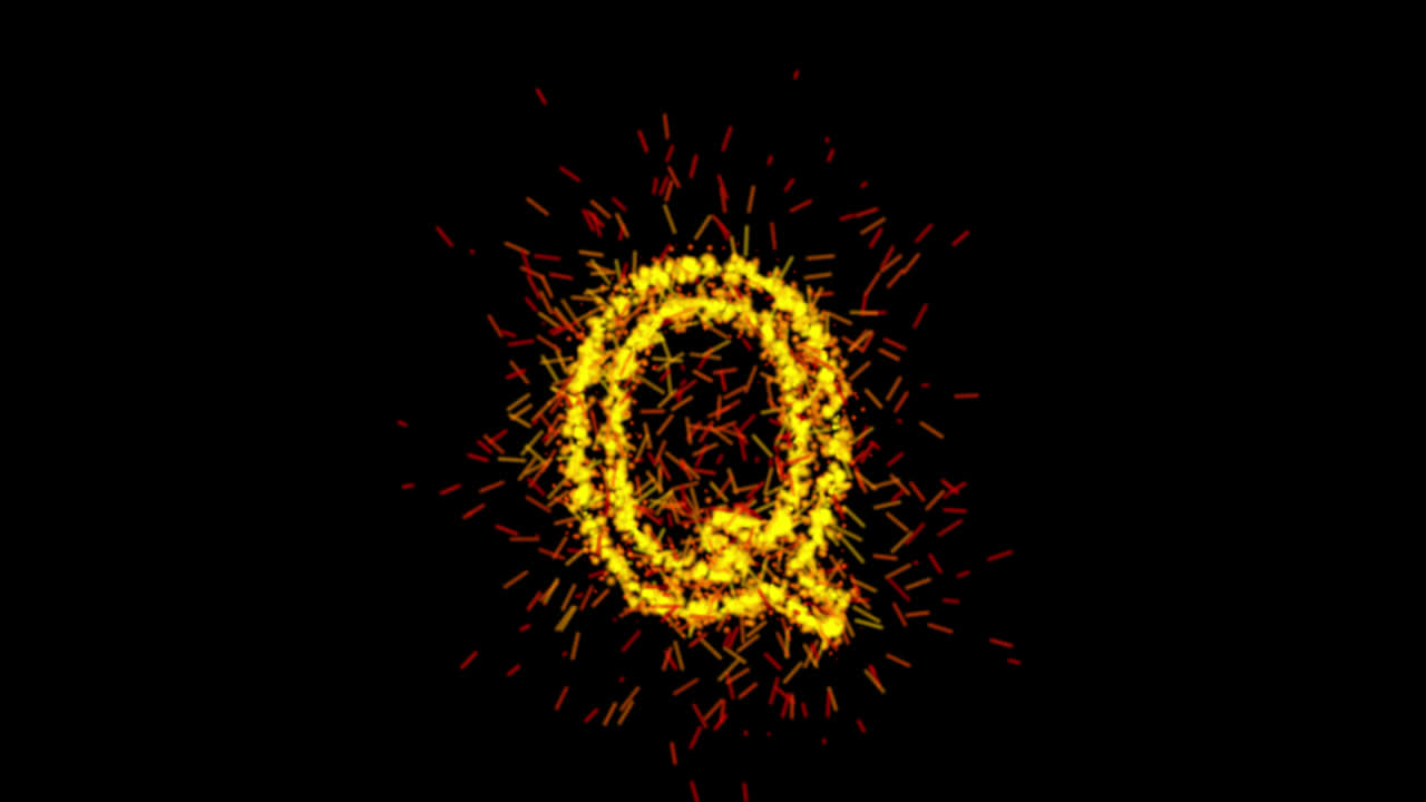 Yellow particle letter Q animation on transparent background