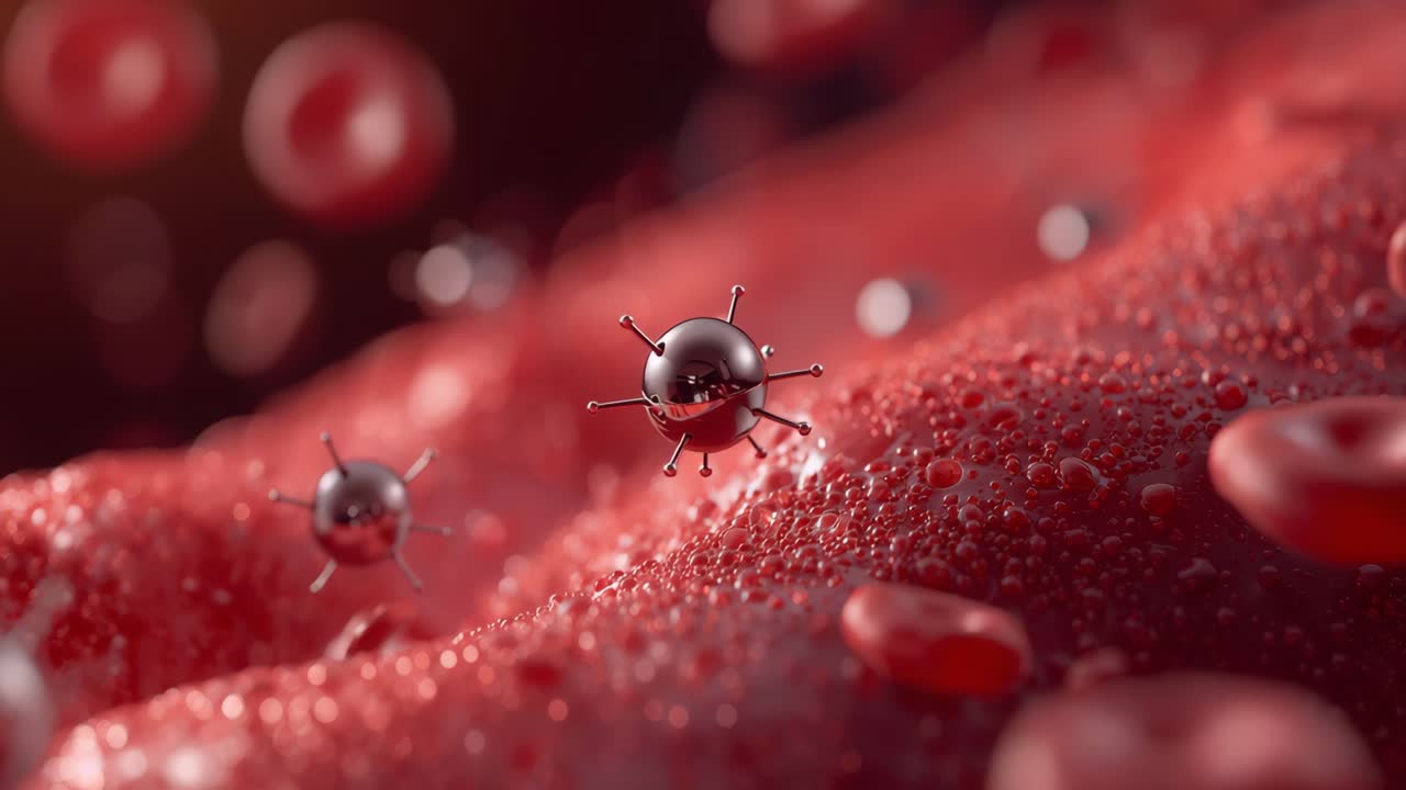 Microscopic View of Virus and Blood Cells