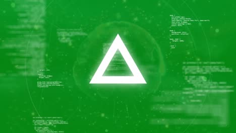Triangle-explosing-on-circle-with-rays.-Green-background-with-ball-and-small-text