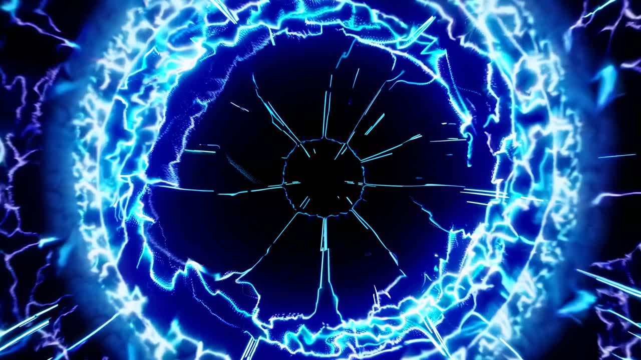 A dynamic video of electric blue energy rings, captured from a top-down angle