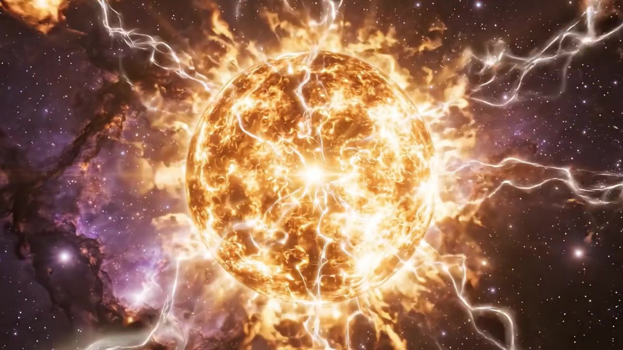 Uma Transformação Deslumbrante em Energia Cósmica: De uma Explosão Brilhante de Nebulosa a um Orbe Celestial Ardente no Coração do Universo
