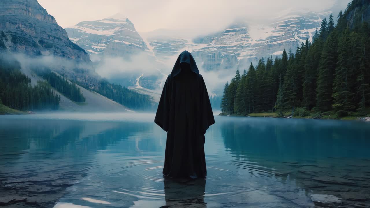 Ominous Figure in a Misty Lake