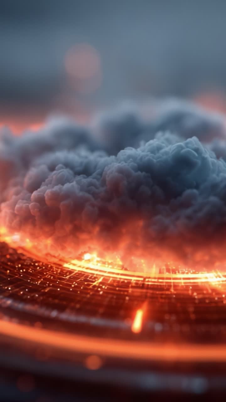 A Surreal Display of Fiery Clouds on a Digital Surface, Capturing the Intricacies of Light and Color in a Dramatic Atmospheric Scene