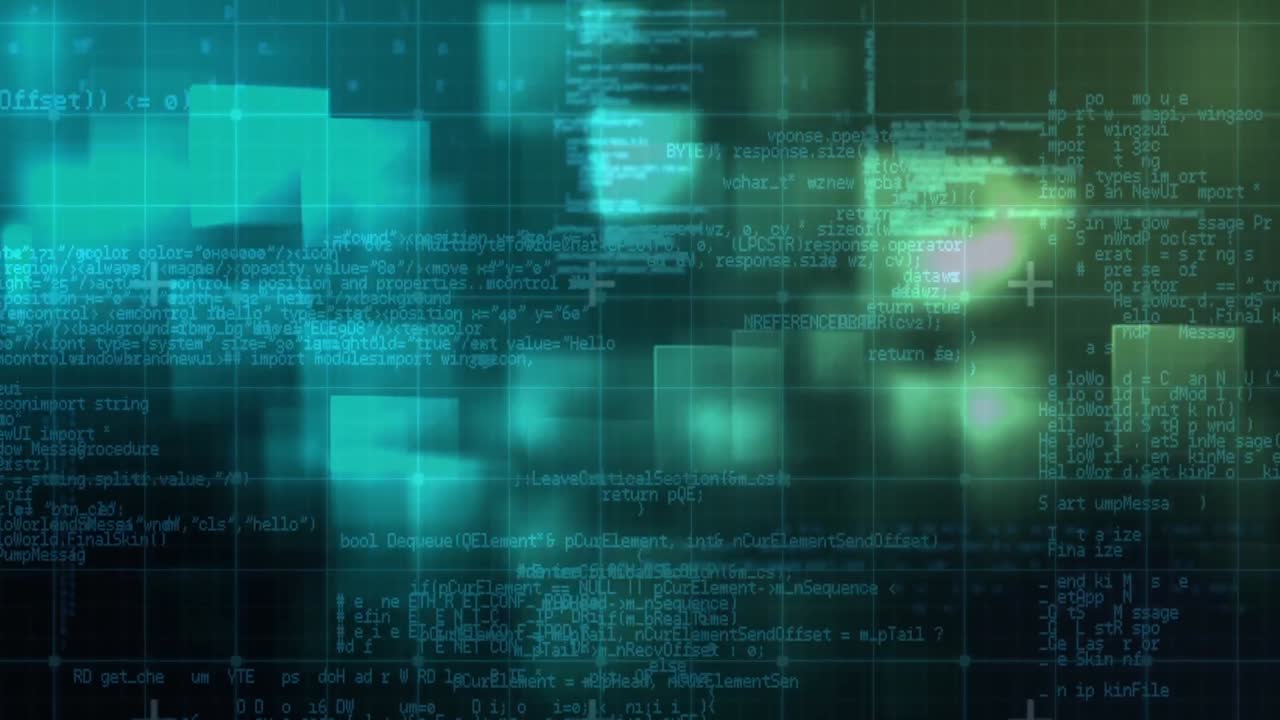 스크린과 그리드 배경에서 디지털 데이터 처리의 애니메이션