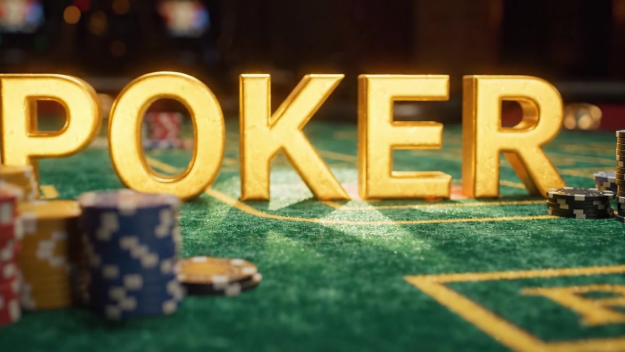 Un gioco coinvolgente di strategia e fortuna: esplorando il brivido del poker con fiches colorate e una tipografia audace che evidenzia l'essenza dell'esperienza del casinò.