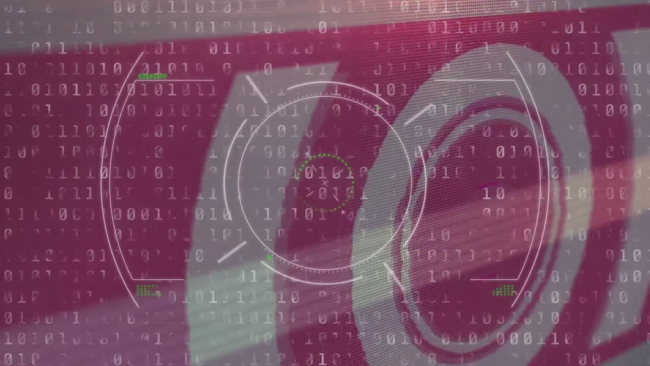 animación del escaneo del alcance con glitch y codificación binaria