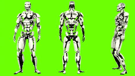 robot android is defeated. realistic looped motion on green screen background. 4k