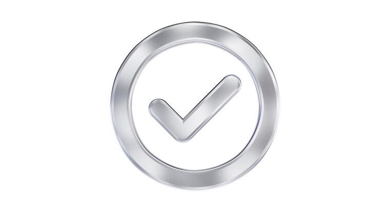 Rotating Metallic Checkmark Icon in a Circle on White Background