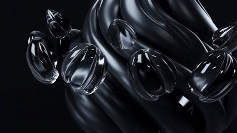 abstract dark fluid with glossy transparent shapes