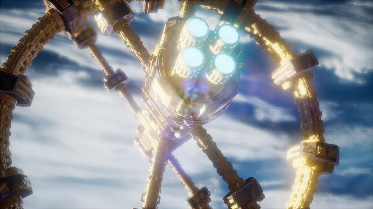 매우 상세한 거대한 우주선이 지구에 접근하고 있습니다.