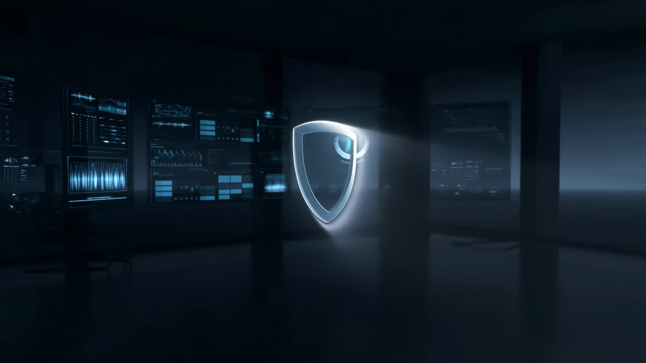 Digital Shield Cybersecurity Concept with Data Screens