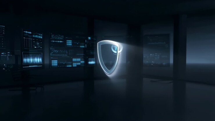 Digital Shield Cybersecurity Concept with Data Screens