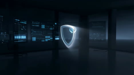 digital shield cybersecurity concept with data screens