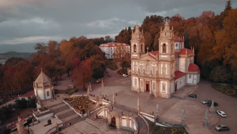 Drone-footage-of-Bom-Jesus-do-Monte,-in-Braga-Portugal