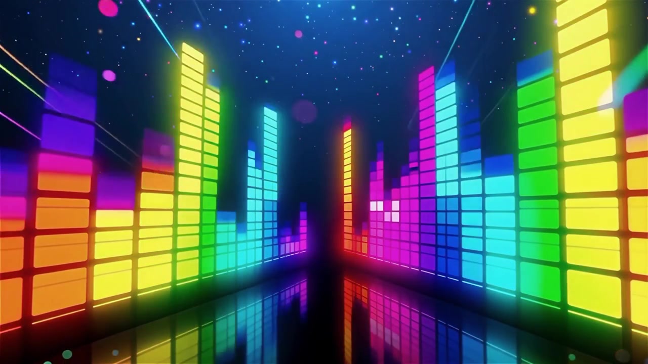 Futuristisk regnbuefarvet neon musik equalizer visualisering baggrund.