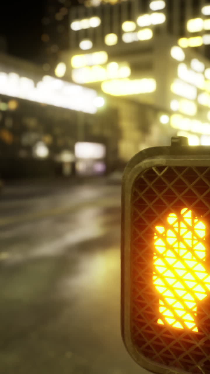 Orange hand signal directing pedestrians in a busy night city