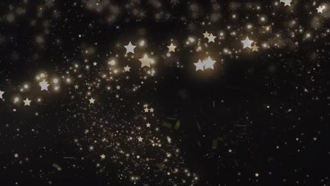 animación de confeti y copos de nieve sobre fondo negro