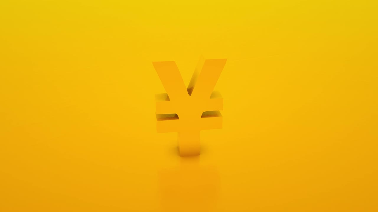 회전하는 엔 기호: 노란색 배경에 고립된 엔 기호, 3d 루프 애니메이션