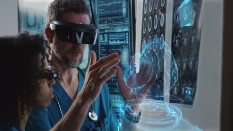 medical professionals using vr and augmented reality to analyze brain scans