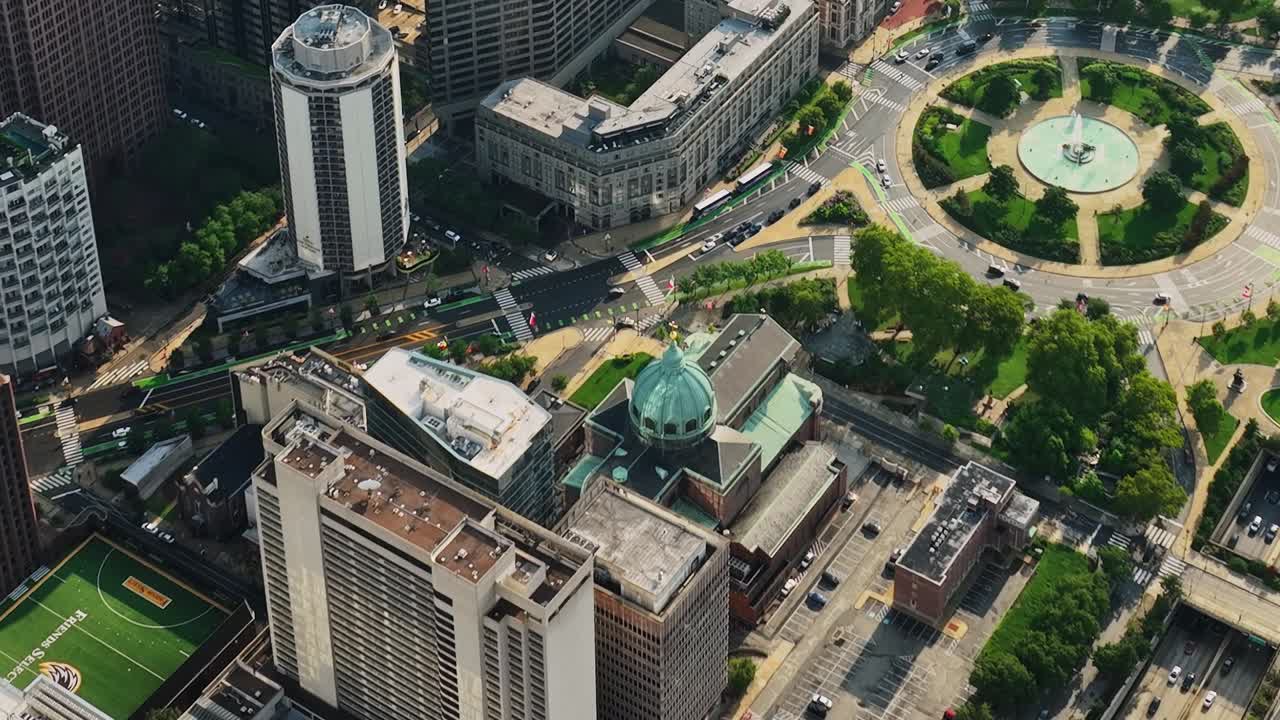 Vibrant aerial view of Philadelphia showcasing urban life and green spaces