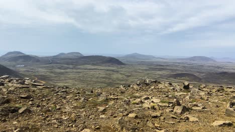 solidified lava trekking trail in iceland, view from mountain top