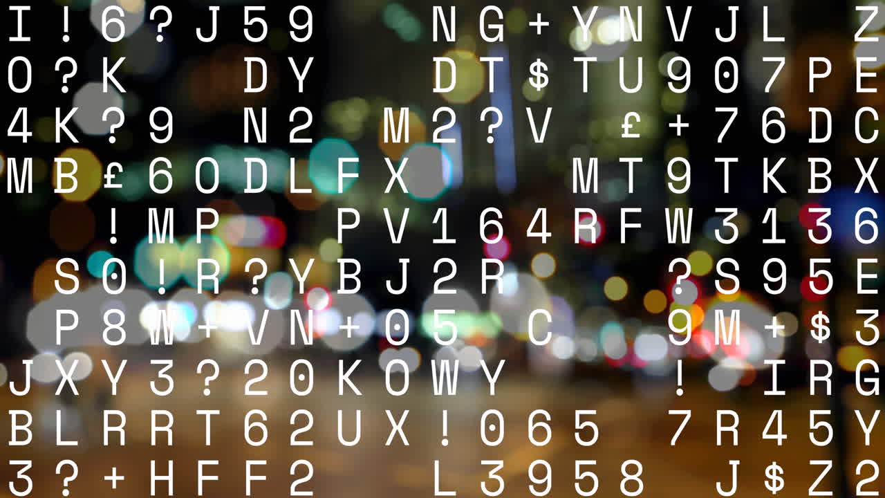 Animation of letters and data processing over out of focus road traffic