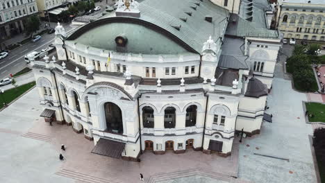 4k aerial drone footage of national opera of ukraine opera house building with a close-up