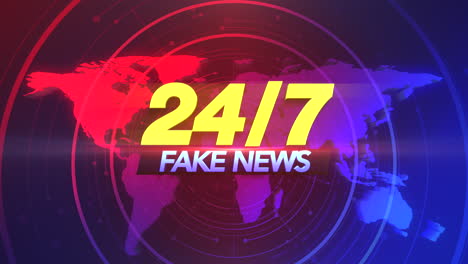 texto de animación 24 noticias falsas y gráfico de introducción de noticias con líneas y mapa mundial en estudio