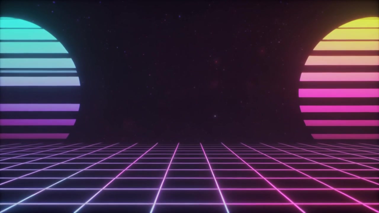 Paesaggio a griglia retro synthwave con effetti glitch