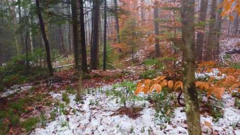 Disparo-De-Un-Dron-Volando-A-Través-Del-Paisaje-Nevado-Del-Monte-Washington-Durante-El-Otoño,-Ubicado-En-New-Hampshire,-Estados-Unidos-De-América