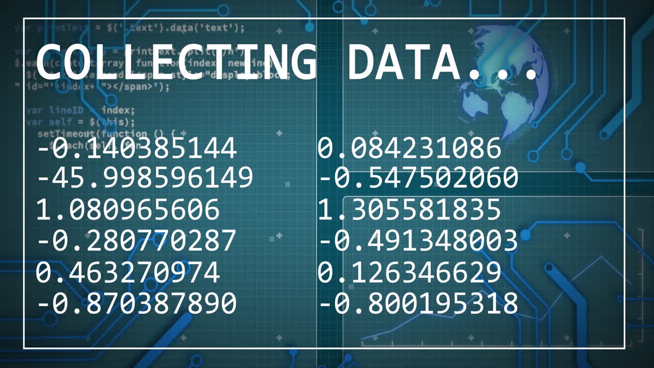animación del procesamiento de datos sobre el globo y el fondo azul