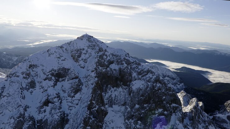Snowy Mountain Peak Aerial View