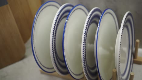 stack of blue and white plates