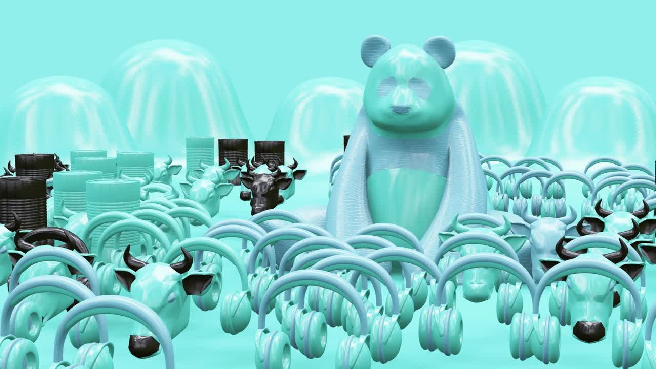 미니멀 3d 아트: 기하학적 디자인 공간에서 애니메이션 된 세련된 스터 객체, 트렌디한 색상 조합, 루프 모션, 4k 비디오