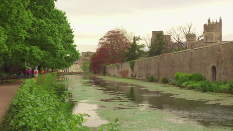 external area of   the walls of the bishop's palace in wells.