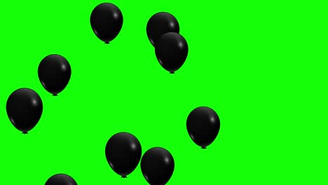 animation of black balloons on green background. balloons flying in the air. percent special offer sales discount. balloons rising up. black friday special offer sales. helium balloon. alpha channel.