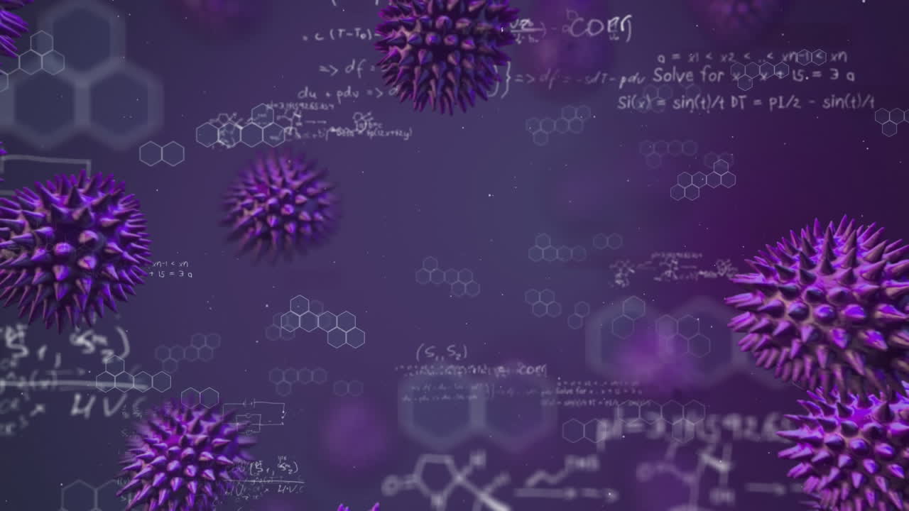 Animation of Covid-19 macro cells over formulas in a purple background