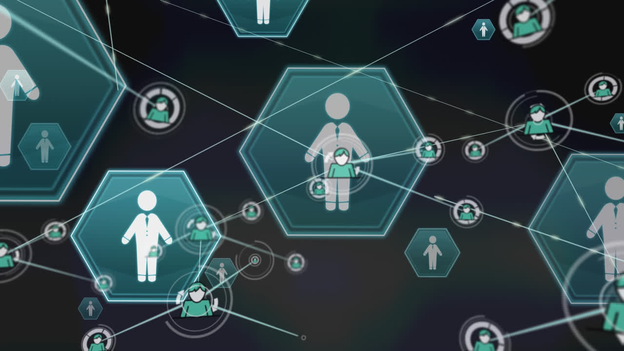 검은색 배경에서 사용자에 대한 연결 네트워크의 애니메이션