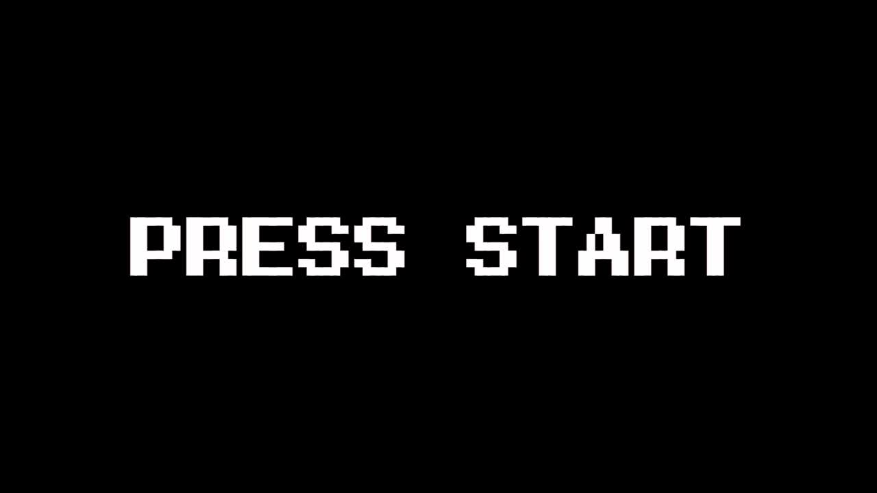 Press start text with bad signal. Glitch effect. 4k video