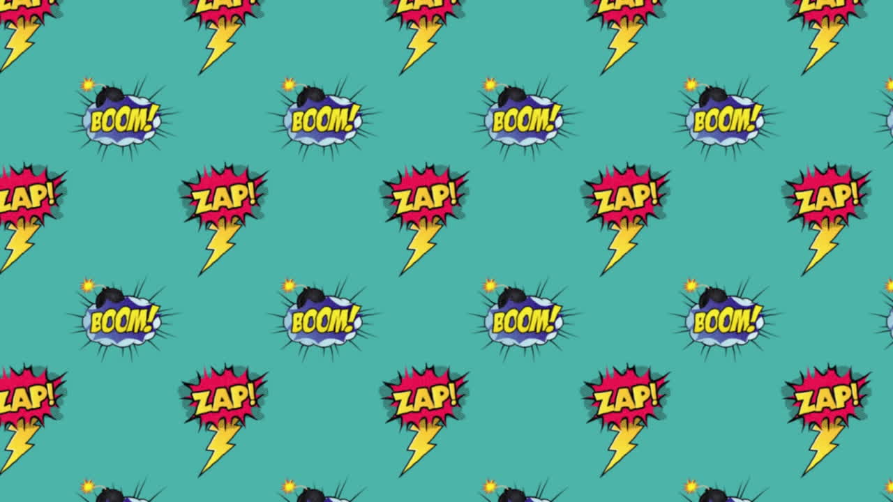 animación de cómic 5 opciones de texto sobre múltiples burbujas de habla cómica con efectos de sonido cómic textos