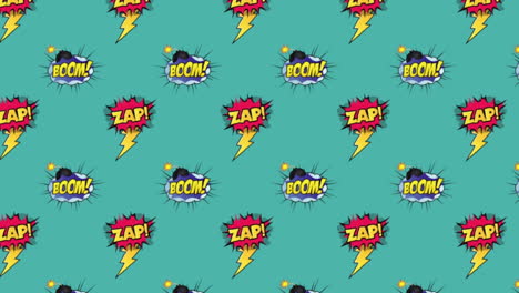 animación de cómic 5 opciones de texto sobre múltiples burbujas de habla cómica con efectos de sonido cómic textos