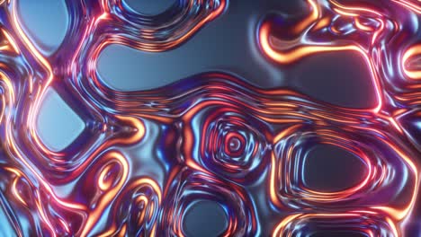 rendering 3d holográfico de superficie de aceite de fondo, superficie ondulada de papel de aluminio, ondas y ondulaciones, luz ultravioleta moderna, colores de espectro rosa azul naranja neón. animación de bucle sin costuras 4k