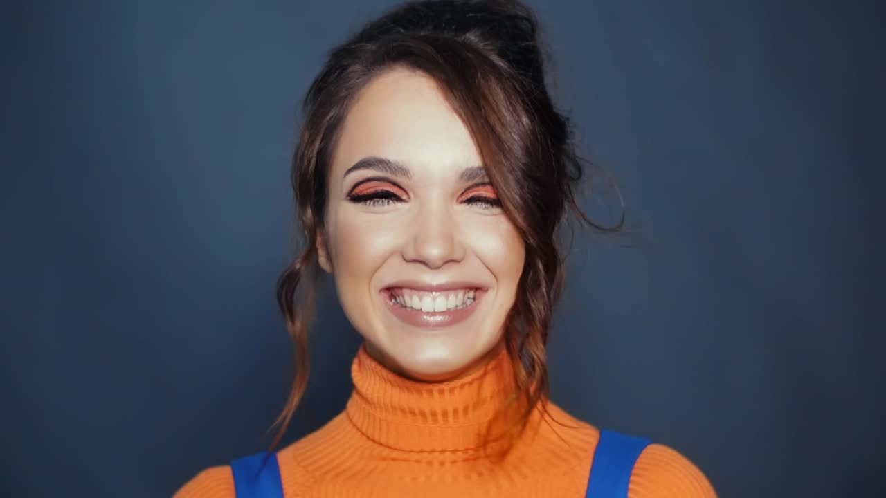 Different emotions on female face in slow motion. Facial expression on face