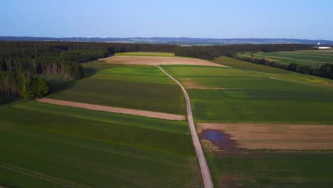 La-Forma-De-Vida-Symetriech-Impresionante-Vista-Aérea-Superior-Vuelo-Caseta-De-Caza-Austria-Europa-Campo-Prado-Carretera-Atardecer-Verano-23