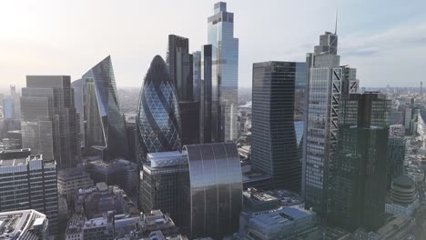 skyscrapers london financial district 2025 skyline drone,aerial push in