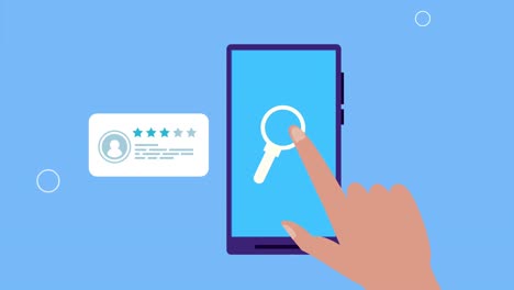 mano usando el teléfono inteligente con lupa